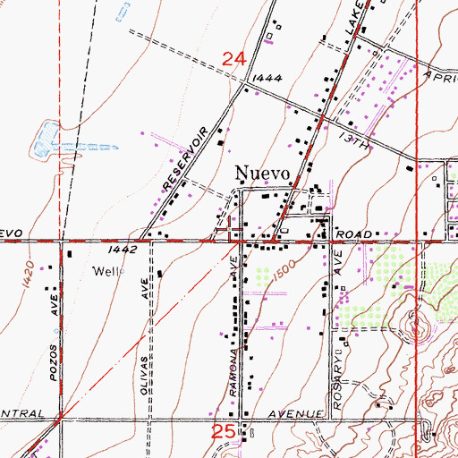 Topographic Map of Nuevo Branch Riverside City and County Public Library, CA