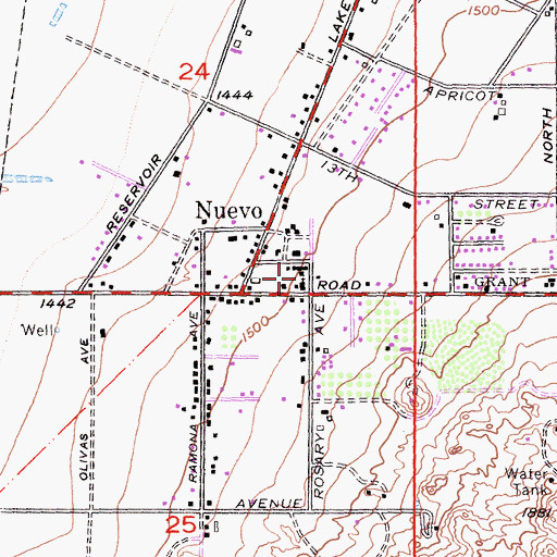Topographic Map of Nuevo Community Church, CA