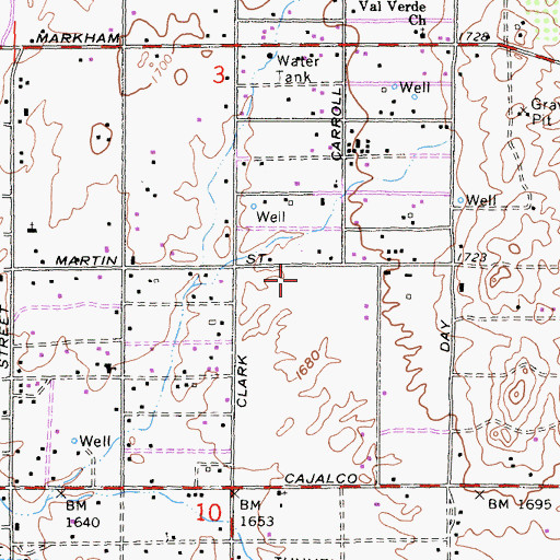 Topographic Map of Tomas Rivera Middle School, CA