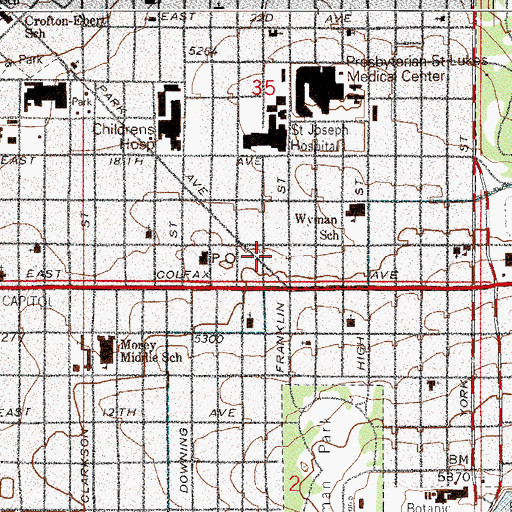 Topographic Map of Park Avenue Hospital (historical), CO