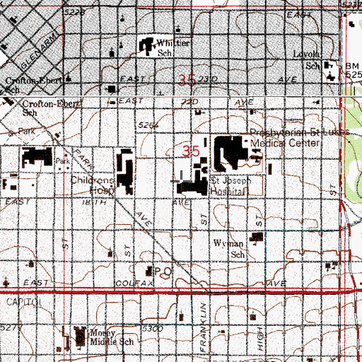 Topographic Map of Saint Joseph Hospital, CO