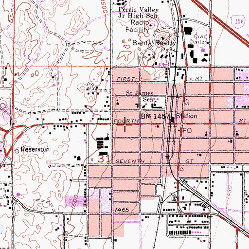 Topographic Map of Church of Christ, CA