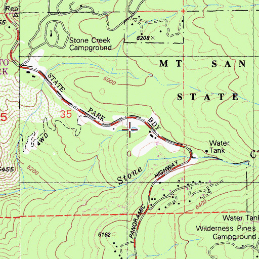 Topographic Map of Evergreen Campground, CA