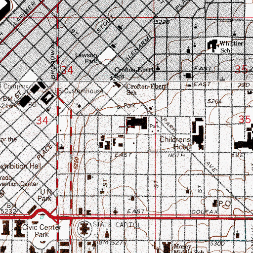 Topographic Map of Saint Luke Hospital (historical), CO