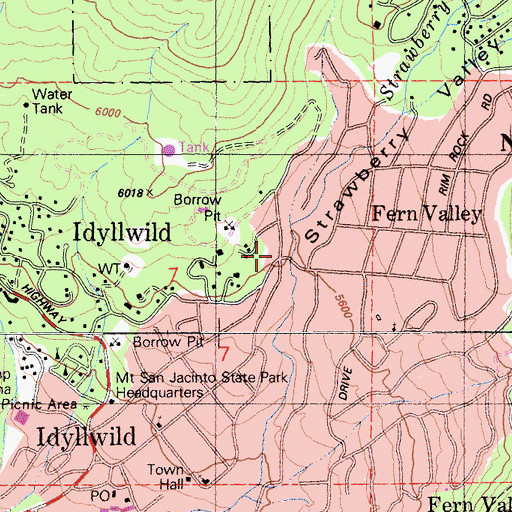 Topographic Map of Idyllwild Branch Riverside City and County Public Library, CA