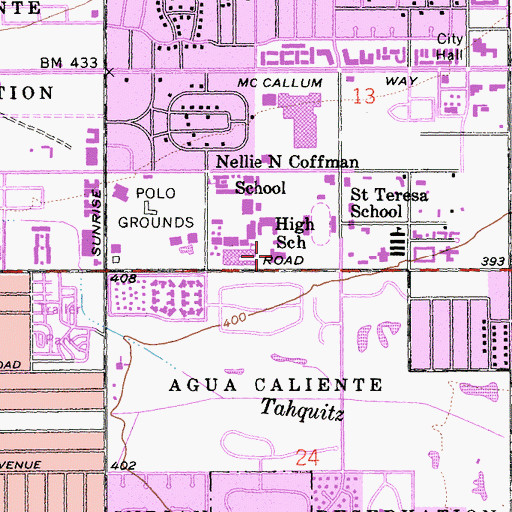Topographic Map of Palm Springs Adult School, CA