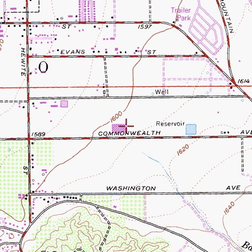 Topographic Map of Park Hill Elementary School, CA