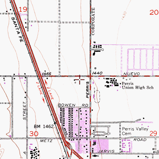 Topographic Map of Perris Town Center Shopping Center, CA