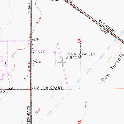 Topographic Map of Perris Valley Hot Air Ballooning and Parachute Center, CA