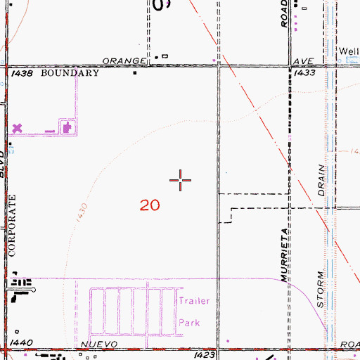 Topographic Map of Rancho las Perris, CA