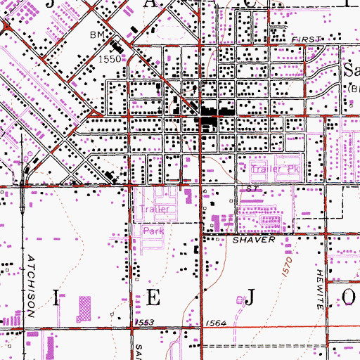 Topographic Map of San Jacinto Branch Riverside City and County Public Library, CA