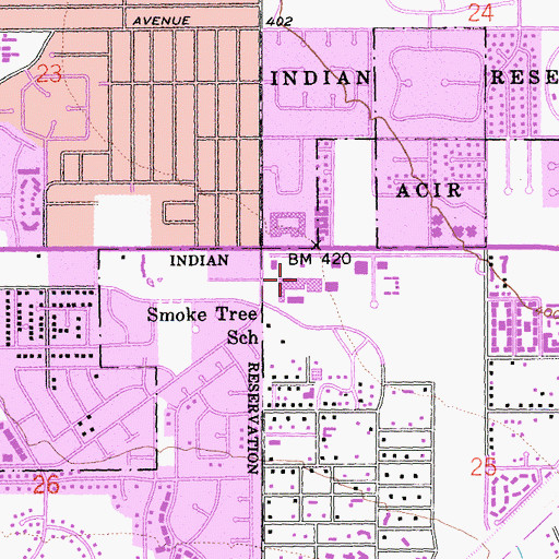 Topographic Map of Smoke Tree Village Shopping Center, CA