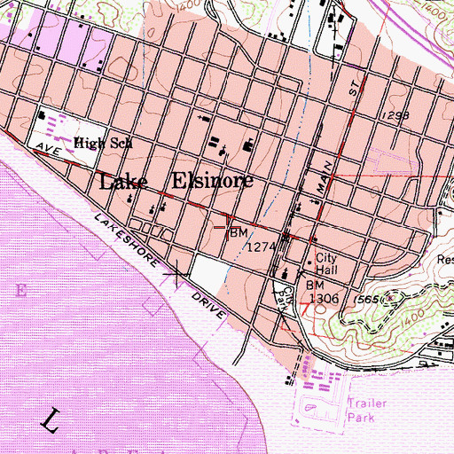 Topographic Map of Lake Community Center, CA