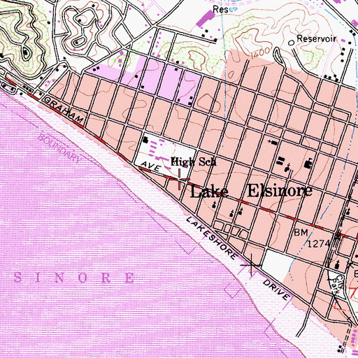 Topographic Map of Lake Elsinore Baptist Church, CA