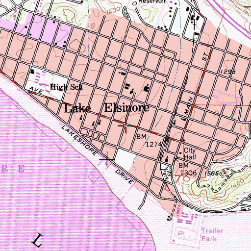 Topographic Map of Lake Elsinore Branch Riverside City and County Public Library, CA