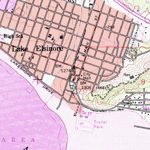 Topographic Map of Lake Elsinore City Hall, CA