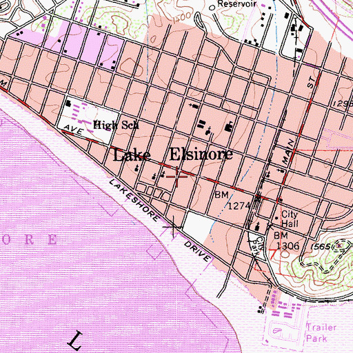 Topographic Map of Lake Elsinore Post Office, CA