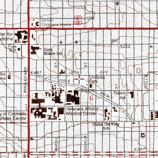 Topographic Map of Belleview Park, CO