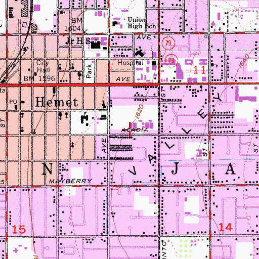 Topographic Map of Acacia Middle School, CA