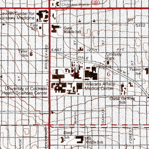 Topographic Map of Veterans Affairs Eastern Colorado Health Care System, CO