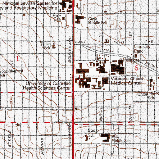 Topographic Map of University of Colorado Health Services Center (historical), CO