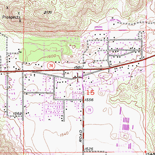 Topographic Map of Green Acres, CA