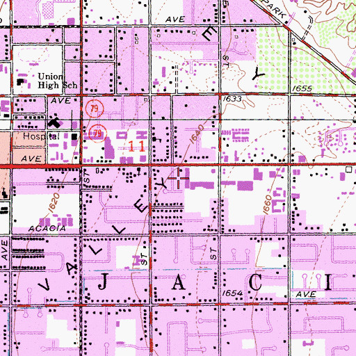 Topographic Map of Hemet Plaza Shopping Center, CA