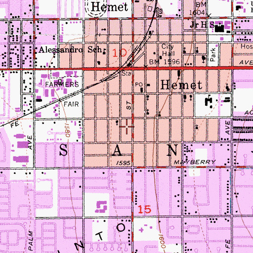 Topographic Map of Hemet Post Office, CA