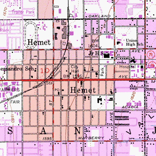Topographic Map of Hemet Public Library, CA