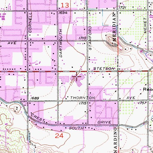Topographic Map of Hemet High School, CA