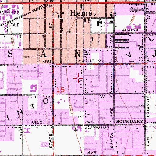 Topographic Map of Hemet United Methodist Church, CA