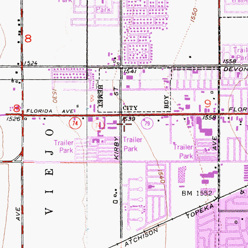 Topographic Map of Seven Hills Shopping Center, CA