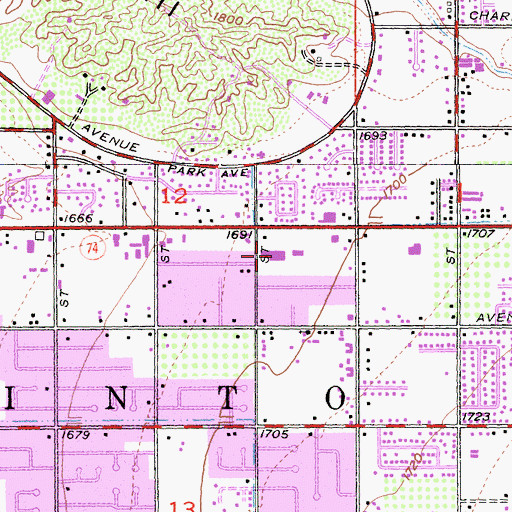 Topographic Map of Hemet East Shopping Center, CA