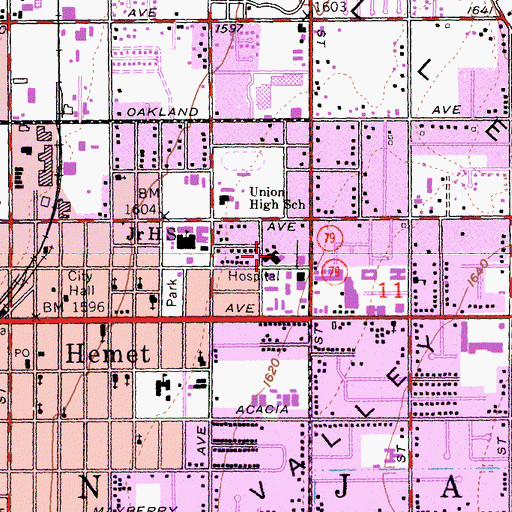 Topographic Map of Hemet Valley Medical Center, CA