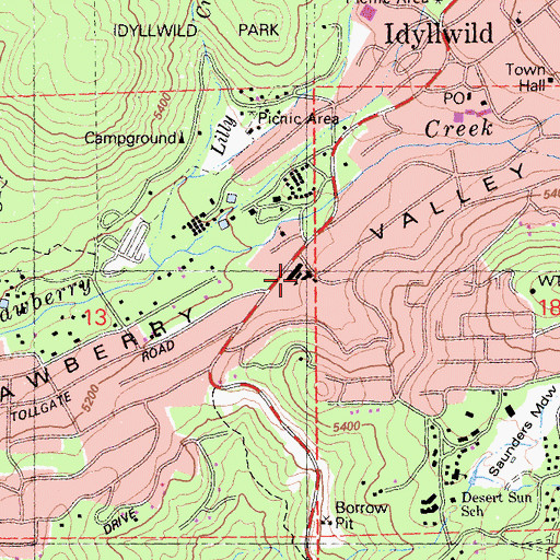 Topographic Map of Idyllwild K-8 School, CA