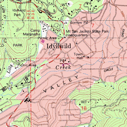 Topographic Map of Idyllwild Post Office, CA