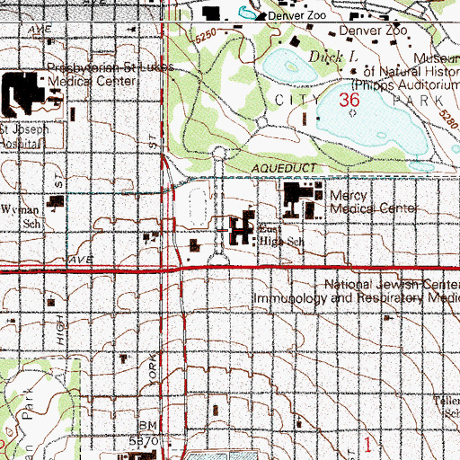 Topographic Map of East High School, CO