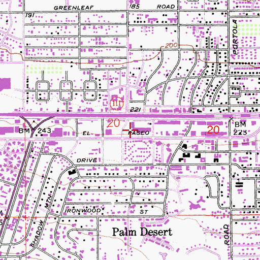 Topographic Map of El Paseo Shopping Center, CA