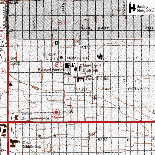 Topographic Map of Park Hill Elementary School, CO