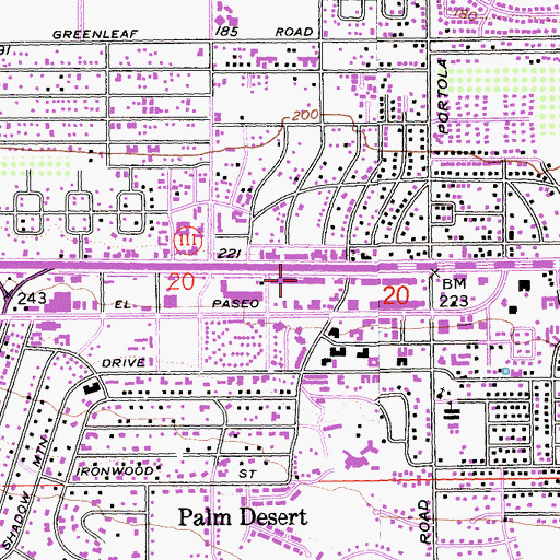 Topographic Map of Palms to Pines Shopping Center, CA