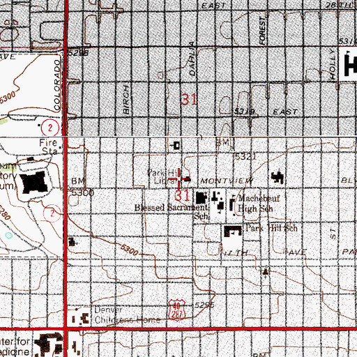 Topographic Map of Denver Public Library Park Hill Branch, CO