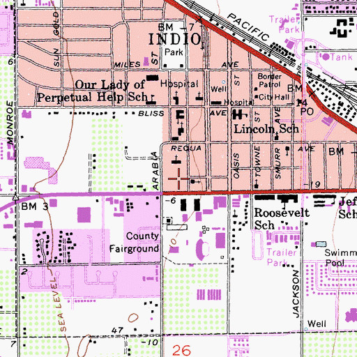 Topographic Map of Church of Christ of Indio, CA