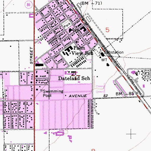 Topographic Map of Dateland Park, CA