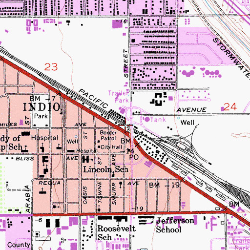 Topographic Map of Indio Amtrak Station, CA