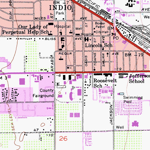 Topographic Map of Indio Branch Riverside County Law Library, CA