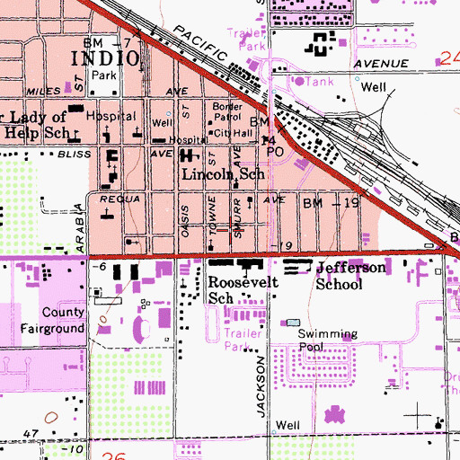 Topographic Map of Indio Post Office, CA
