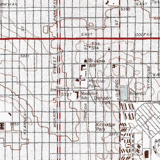 Topographic Map of Montclair Park, CO