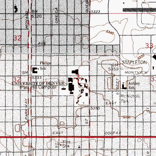 Topographic Map of Johnson and Wales University Denver, CO