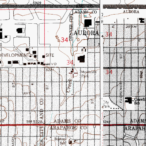 Topographic Map of Montview Park, CO