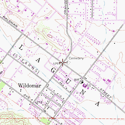 Topographic Map of Wildomar Cemetery, CA